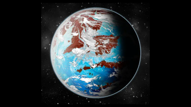 A superhabitable world might look like this, with a mix of continents and ocean, with the land red from plants that harvest longer radiation light.