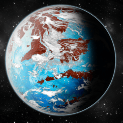A superhabitable world might look like this, with a mix of continents and ocean, with the land red from plants that harvest longer radiation light.