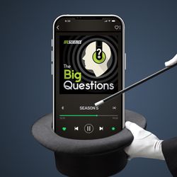 A phone showing season 5 of The Big Questions; a magician is pulling the phone out of a hat with a wand.