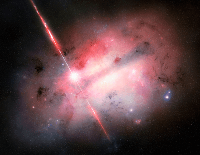 Artist's impression of how the longerst GRB ever seen would have looked from close-up including jets that travelled close to the speed of light.