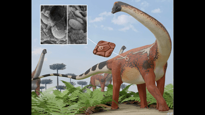 a swatch of diplodocus skin reveals microscopic melanosomes that created pigment