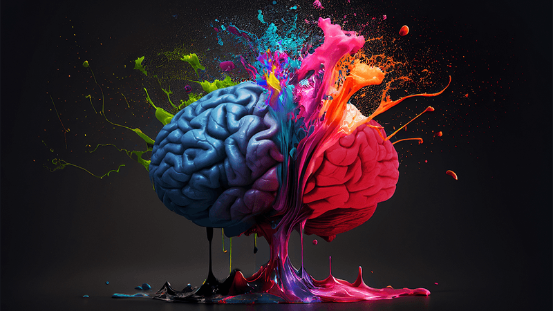 A brain exploding in colors (artwork).