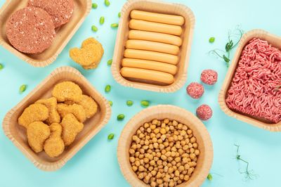 A selection of contains with plant based alternatives and grains