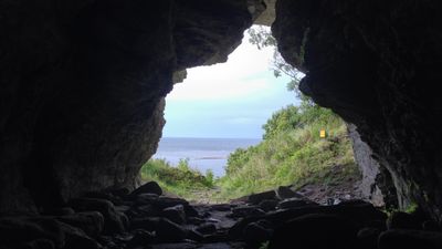 View from the cave Stora Förvar on the island of Stora Karlsö in Sweden.