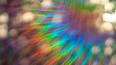 rainbow colored diffractions rings in a photograph