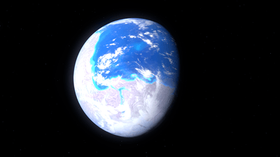 Artists impression of the Earth circa 600 million years ago, centered on the supercontinent Pannotia.