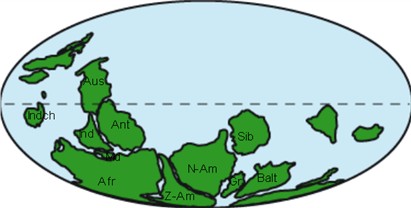 Artist's impression of the supercontinent Pannotia Artist's impression of the supercontinent Pannotia