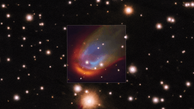 The white dwarf RXJ0528+2838 sits at the heart of multicolored bow shock nebula, but lacks the characteristics known to create this. Different colors represent hydrogen, nitrogen and oxygen