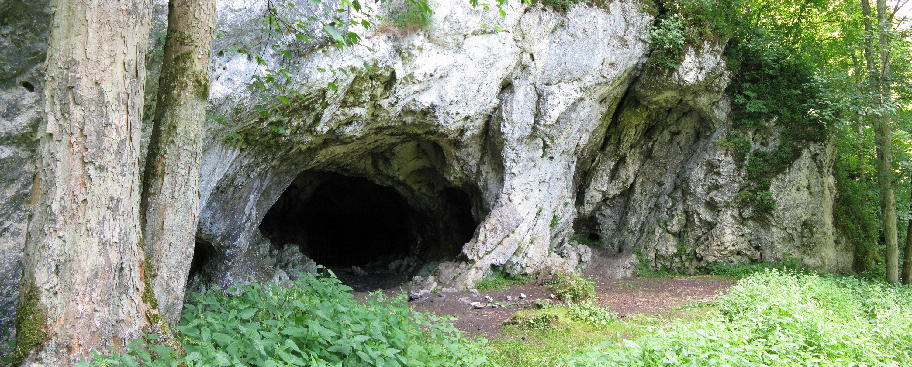 Entrance to Hohlenstein-Stadel cave in Lonetal valley, southern Germany.