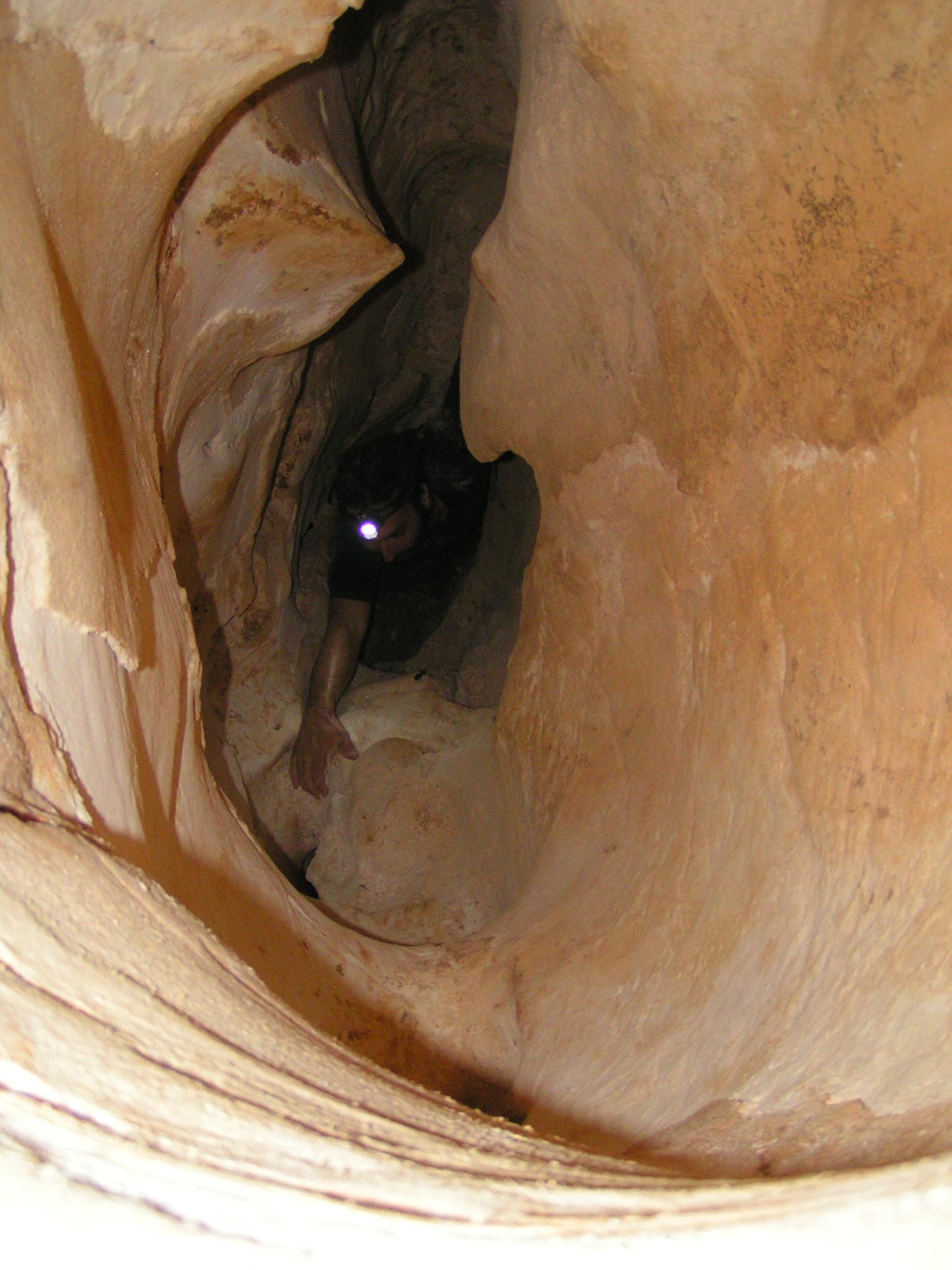 A view down into a tunnel in Ayalon cave.