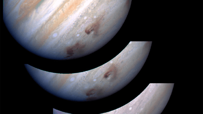 The evolving impact region of Comet Shoemaker-Levy 9 on Jupiter.