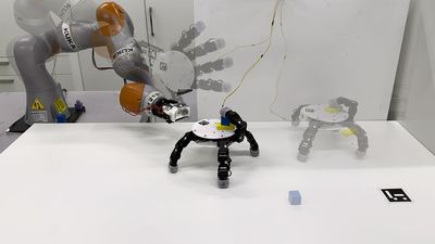 The robotic hand can detach, crawl to retrieve several objects, and reattach.