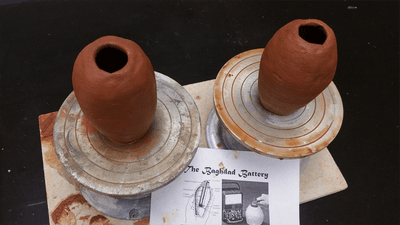 Two clay jars, reconstructions of the "Baghdad Battery".