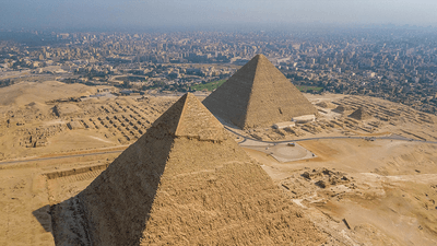 The Great Pyramids of Giza, from above.