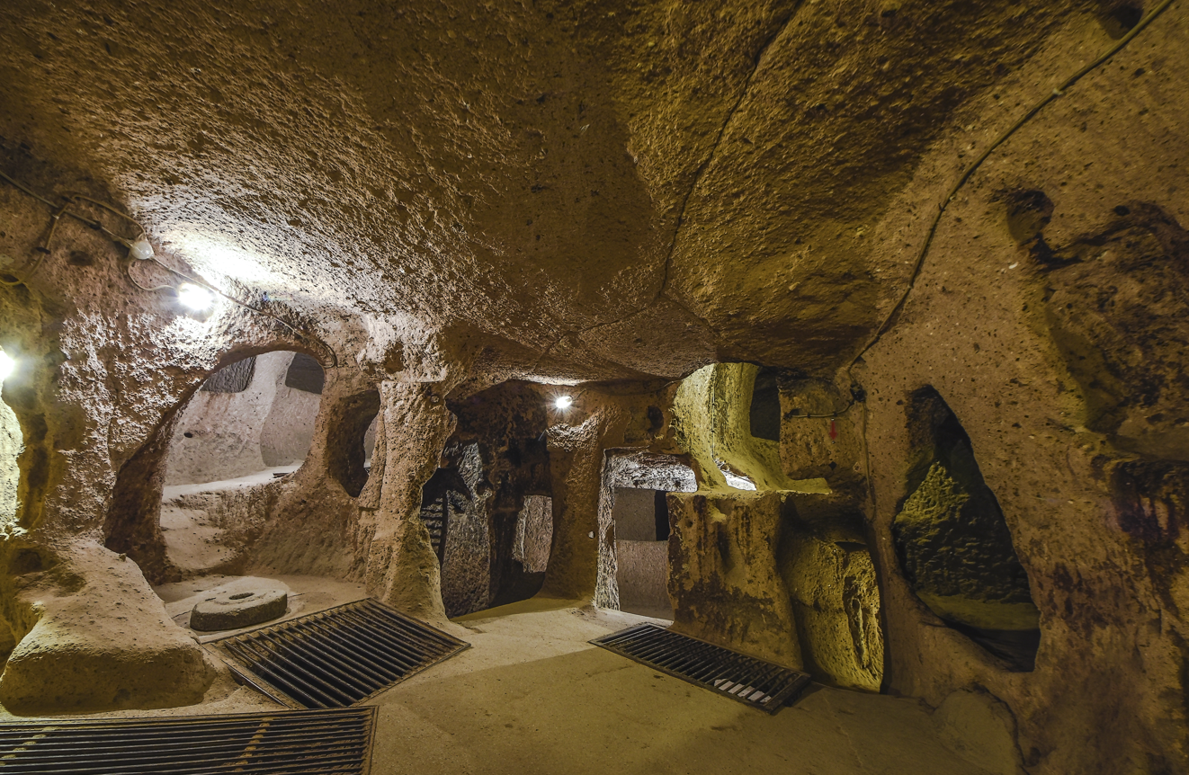 inside the underground city of Derinkuyu. inside the underground city of Derinkuyu.
