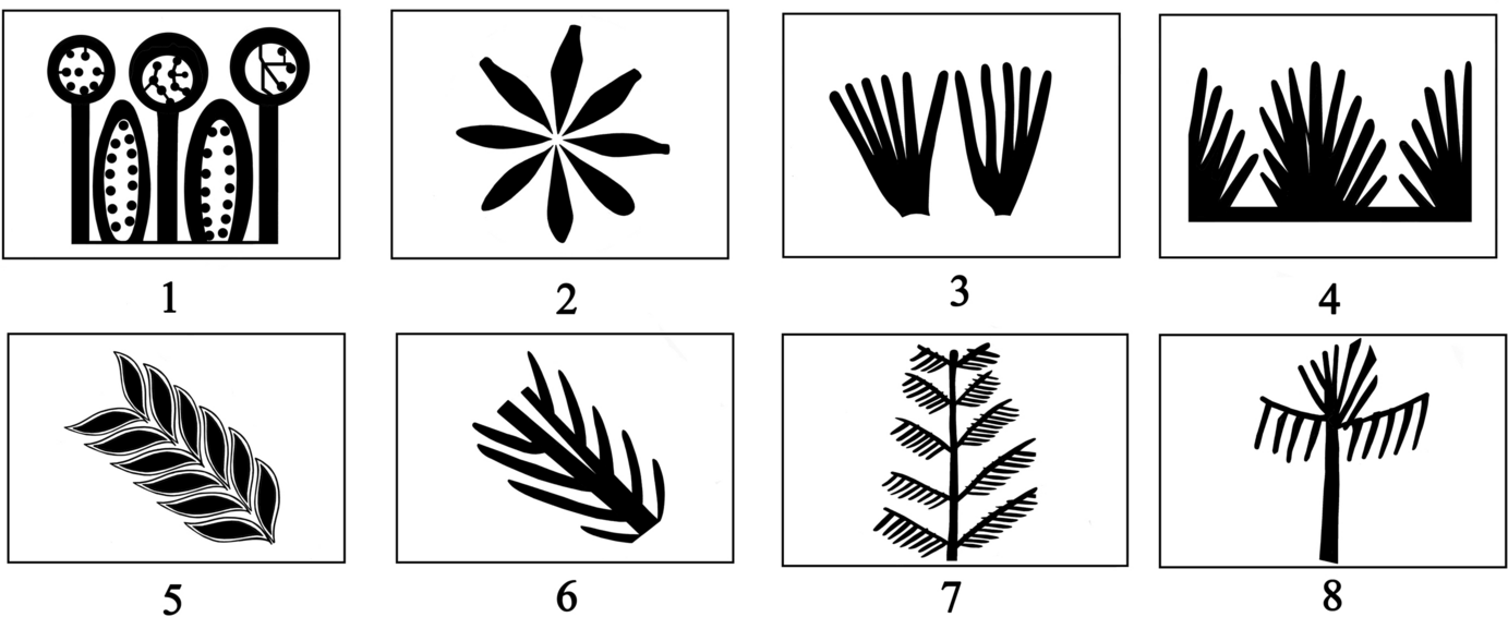 Eight examples of vegetal motifs from Mesopotamian pottery