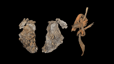 elk hide fragments and cord recovered from Cougar Mountain Cave