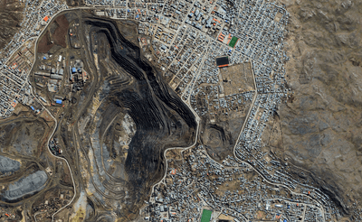 Aerial birdseye view of Cerro de Pasco Mine in Peru.