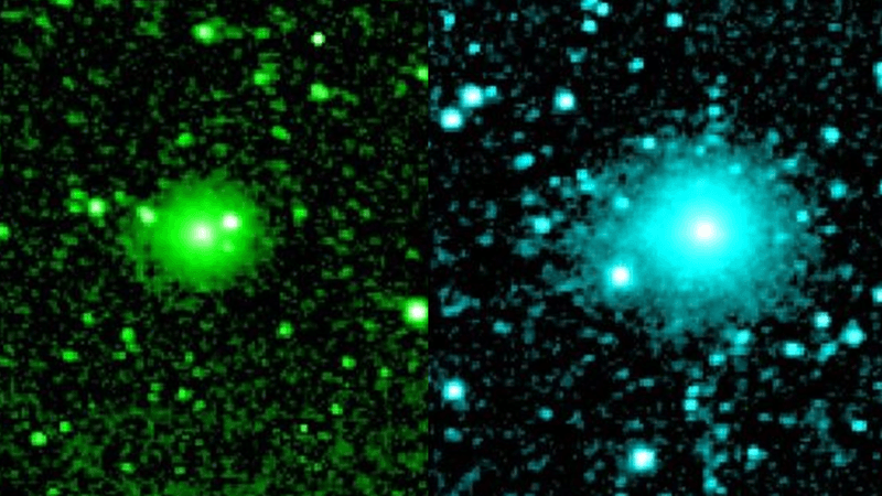 Infrared light emitted by organic molecules (left) and water (right) from 3I/ATLAS.