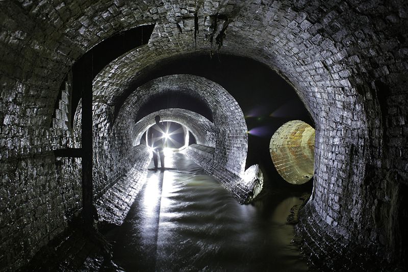 An underground river that's been incorporated in a sewer under Euston Road in London.