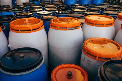 A photo of plastic barrels.