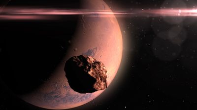 Artist impressionof an asteroid around Mars