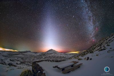 The glowy triangle shows the zodiacal light from the Tiede Observatory in Tiede National Park, Tenerife.