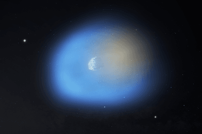 the artist impression uses colors to distinguish where the emission is coming from. the methanol cloud is very large while the hydrogen cyanide covers just a small portion of it.