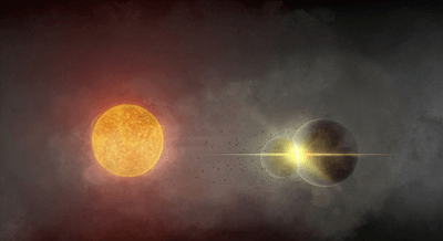 Artist's impression of two planets colliding around a young star that could produce a moon not unlike Earth's own.