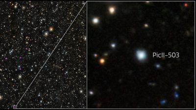 a star field witha lot of stars and an inset showing a lonely white star.