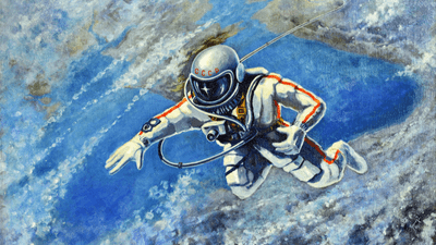 An illustration of Alexei Leonov's spacewalk, painted by the man himself.
