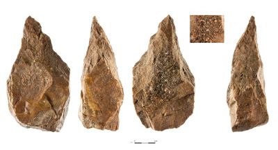 A Palaeolithic handaxe with a geode at its center