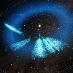 The model shows a total of almost 12,700 asteroids that were discovered with Rubin over the span of 1.6 years: 73 were discovered during the first early test observations using Rubin’s Commissioning Camera in late 2024 and released as part of Rubin’s Data Preview 1 in Summer 2025; 1514 were discovered during First Look observations in April and May 2025; and the recent 11,000+ asteroids were discovered using observations taken during Rubin’s early optimization surveys in Summer 2025.