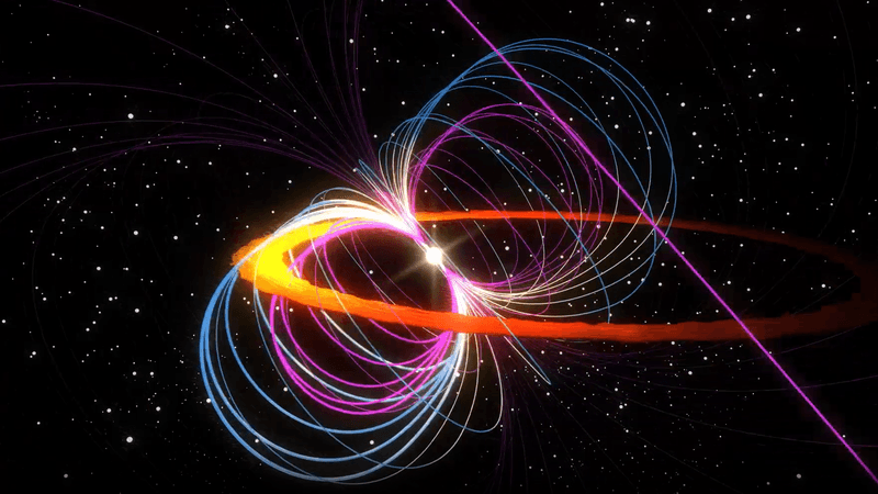 An artist's impression of the white dwarf nicknamed Gandalf, its magnetic field lines and its half-ring of gas