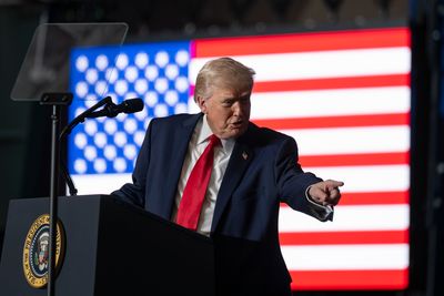 President Donald Trump speaking at the Horizon Events Center in Clive, Iowa, on January 27, 2026