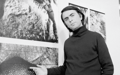 Carl Sagan, complete with his iconic polo neck jumper.