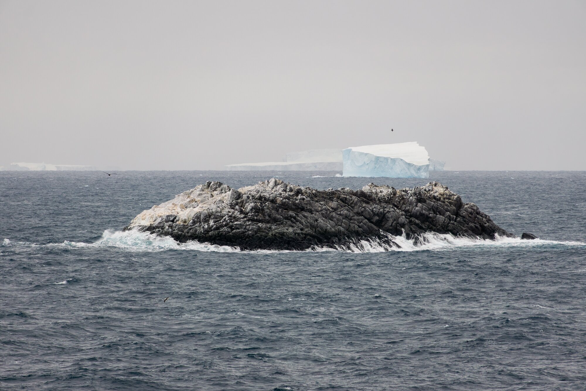 the island look quite ragged up close with darker regions near the water