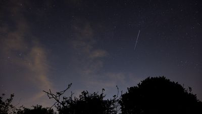 A lyrid meteor seen streaking across the sky