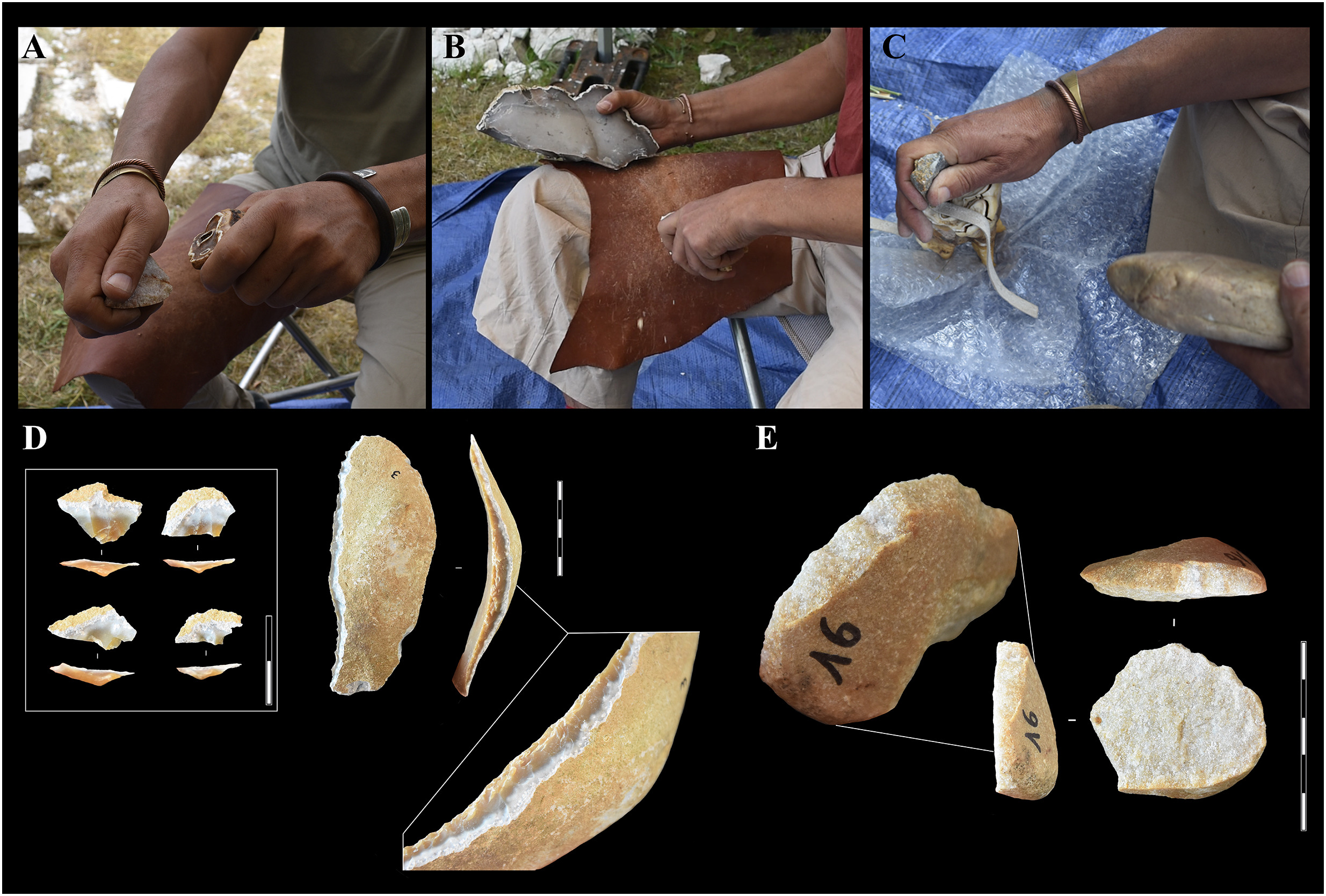 Knapping experiments using rhinoceros teeth