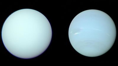 the two planets seen as some light blue spheres