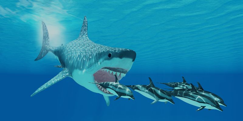 a 3d rendering of a Megalodon, a giant extinct prehistoric shark 