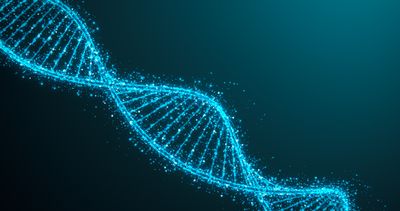 abstract illustration of a DNA strand, in blue
