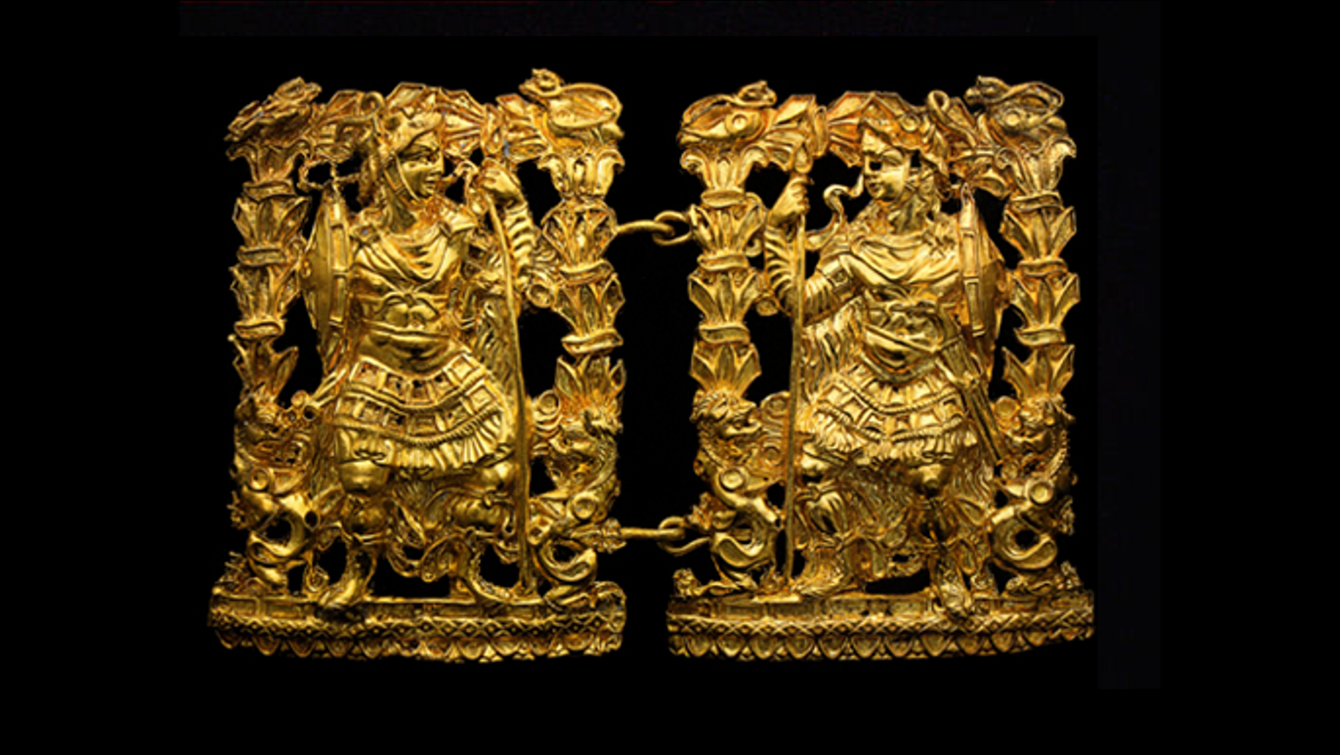 Gold Scythian artifact depicting two warrior-like figures Gold Scythian artifact depicting two warrior-like figures