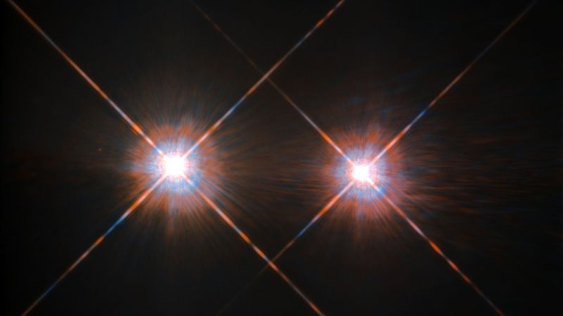 Alpha Centauri A (left) and B (right), two bright stars.