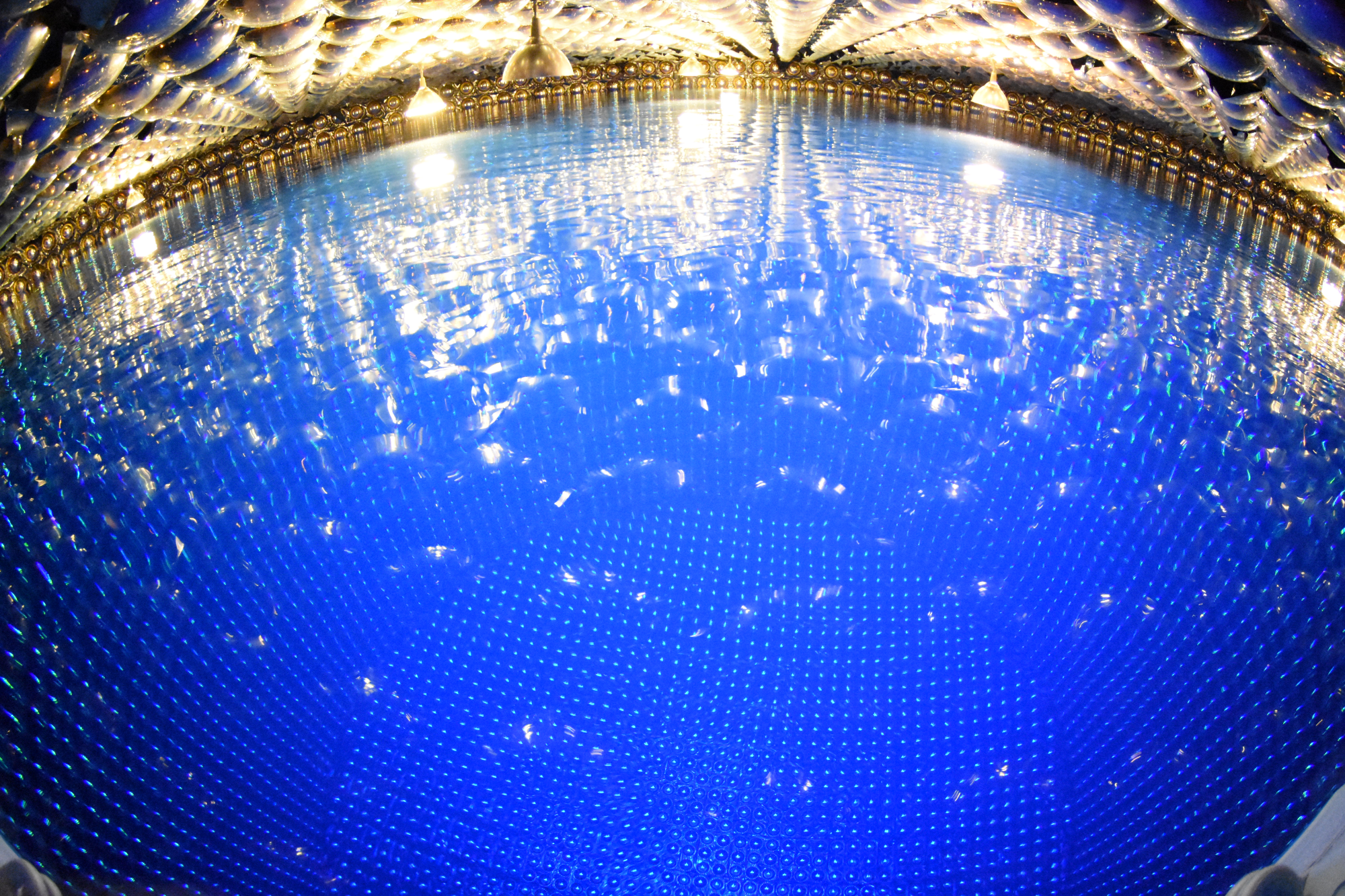 The interior of super kamiokande now filled with water. The interior of super kamiokande now filled with water.