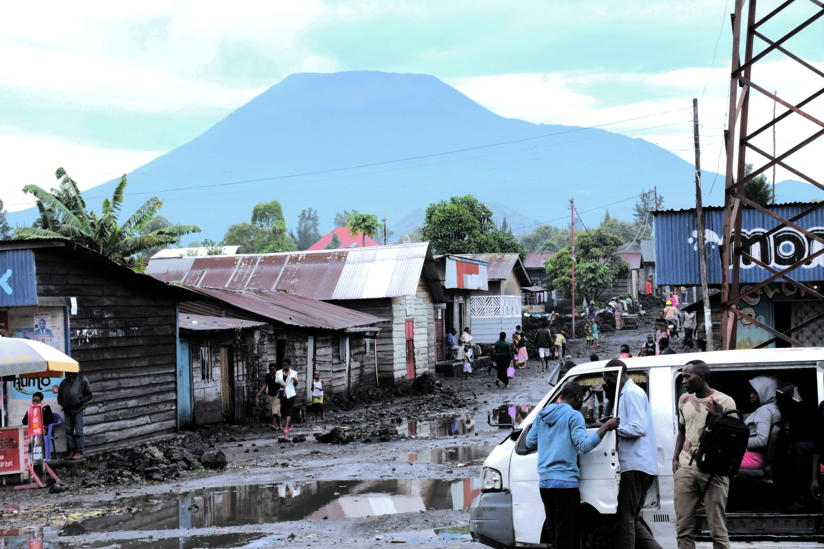 street in Goma, DRC, with Mt Nyiragongo in the background street in Goma, DRC, with Mt Nyiragongo in the background