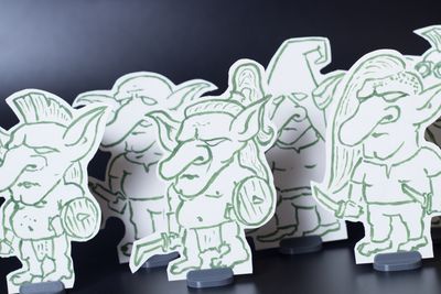 Hand-drawn goblin miniatures for tabletop role-playing games. 