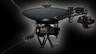 A 3D render of a voyager spacecraft.
