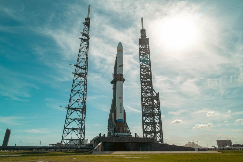 Blue Origin's massive New Glenn rocket on Launch Complex 36, back in its pre-explosion days.