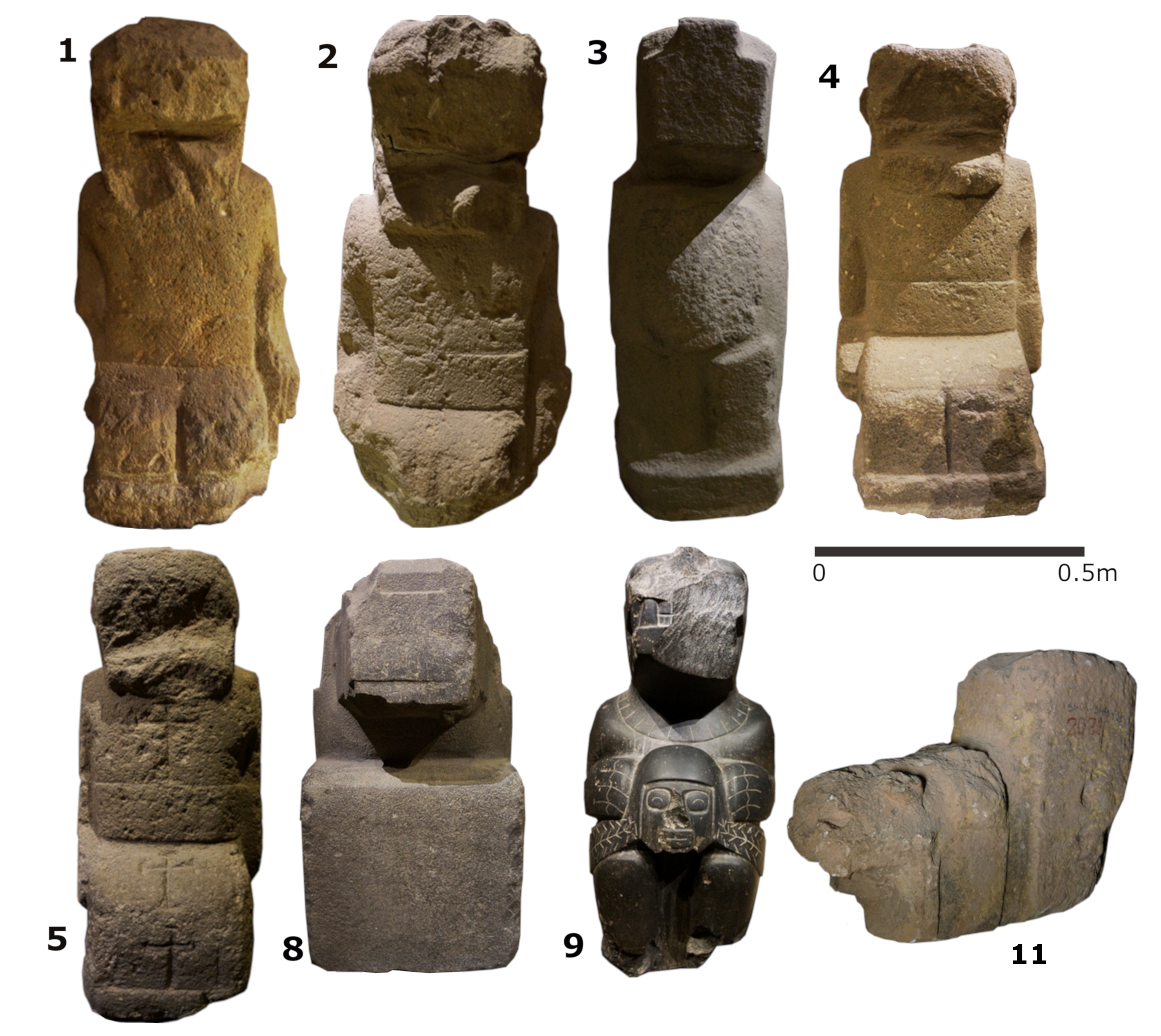 a collage of eight different chachapumas, small statues depicting an anthropomorphic feline carrying a decapitated human head a collage of eight different chachapumas, small statues depicting an anthropomorphic feline carrying a decapitated human head